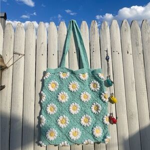 crotchet tote bag with daisy prints / summer bag